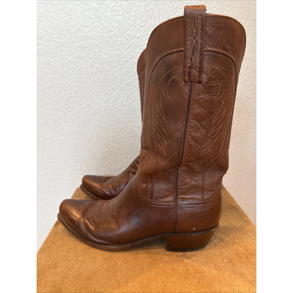 Lucchese USA Cowboy Boots Mens 10D Brown Leather Western Square Toe - Picture 2 of 9